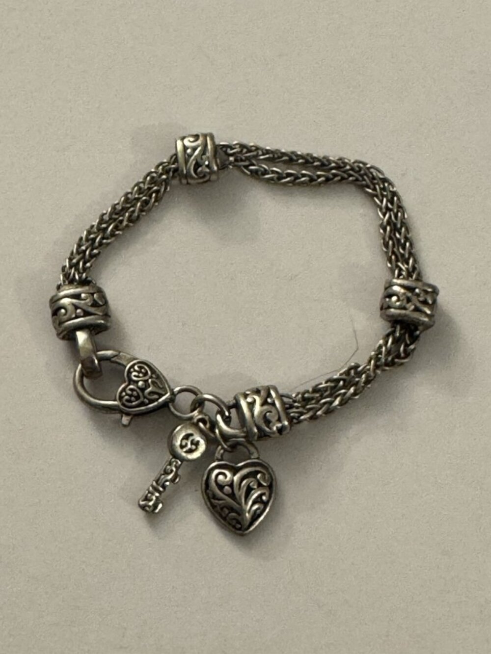 Brighton Heart Bracelet With Charms Keys Silver Toned  BB4